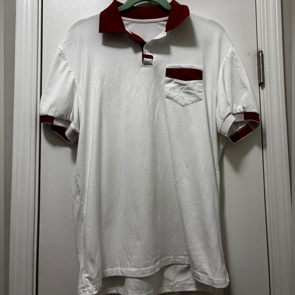 Men's White Polo Shirt with Red Trim